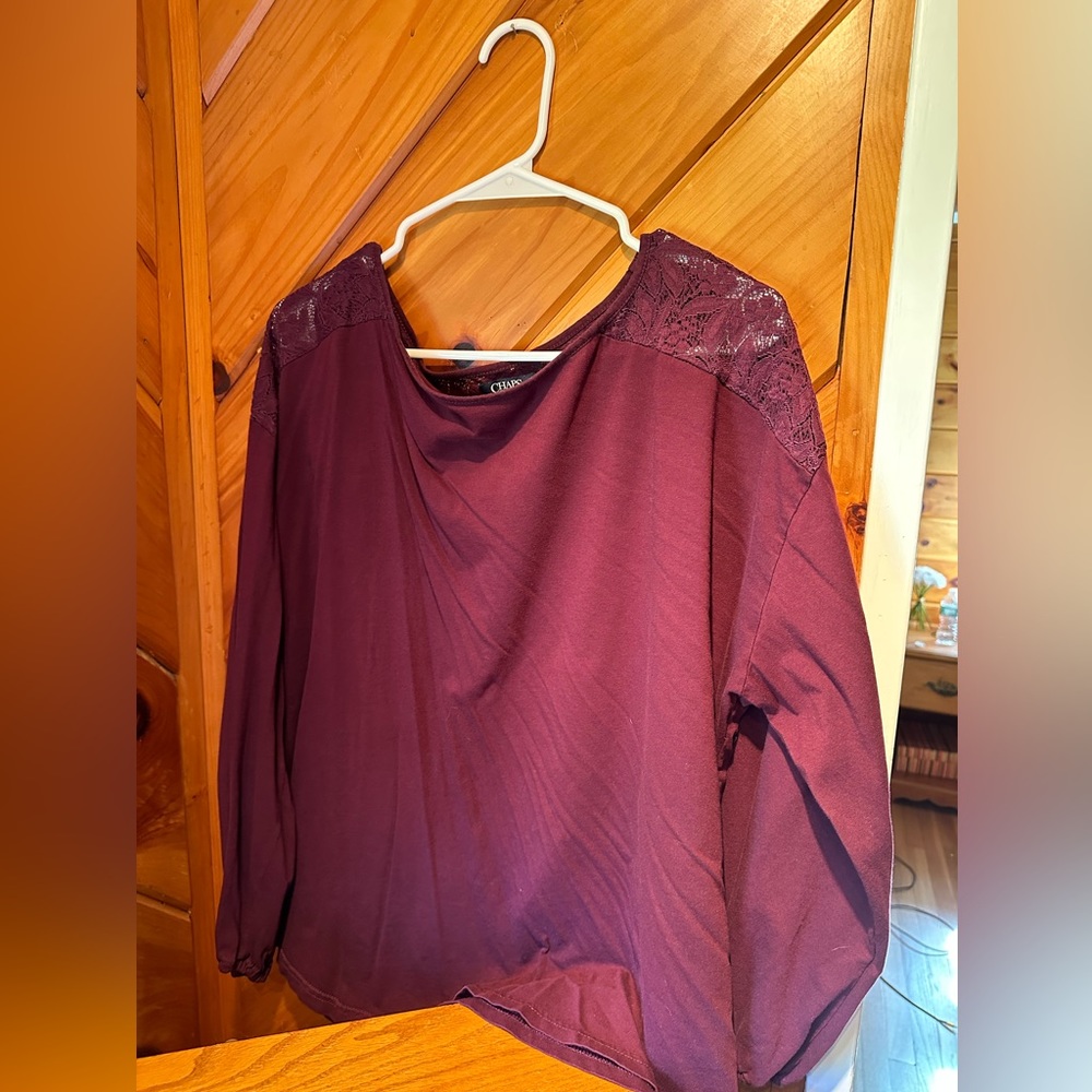 Chaps Long Sleeve Lace Front and Back Top 1XL